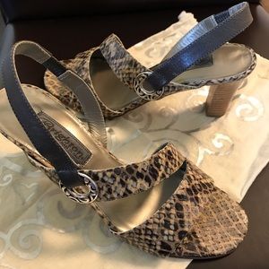 Brighton Rivoli Python Sandals with Silver Accents. Includes Shoe Bag